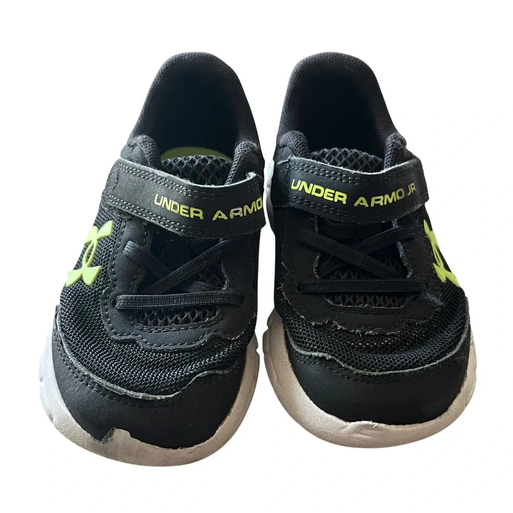 Under Armour Kids Assert 9 Black Lime Green Running Shoe Sneakers 7K 3024637-003